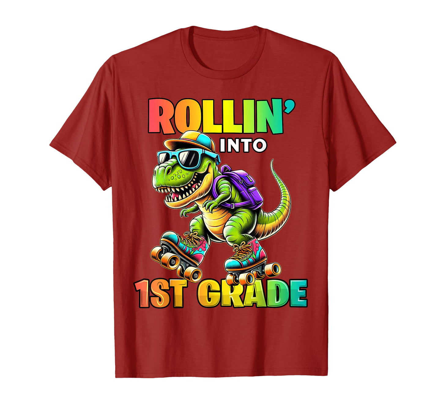 1st Grade Back To School First Day Boys Rollin into T Rex T-Shirt