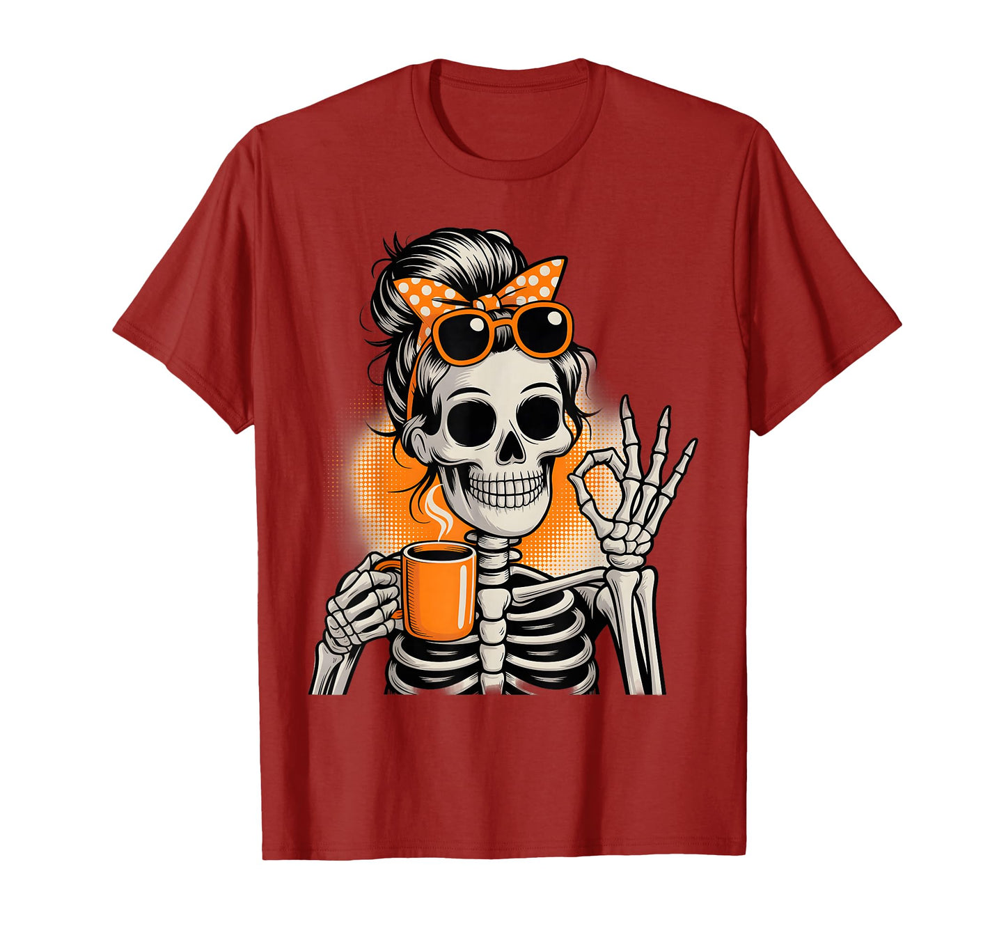 Funny Skeleton Coffee Vibes Halloween Retro Style T-Shirt