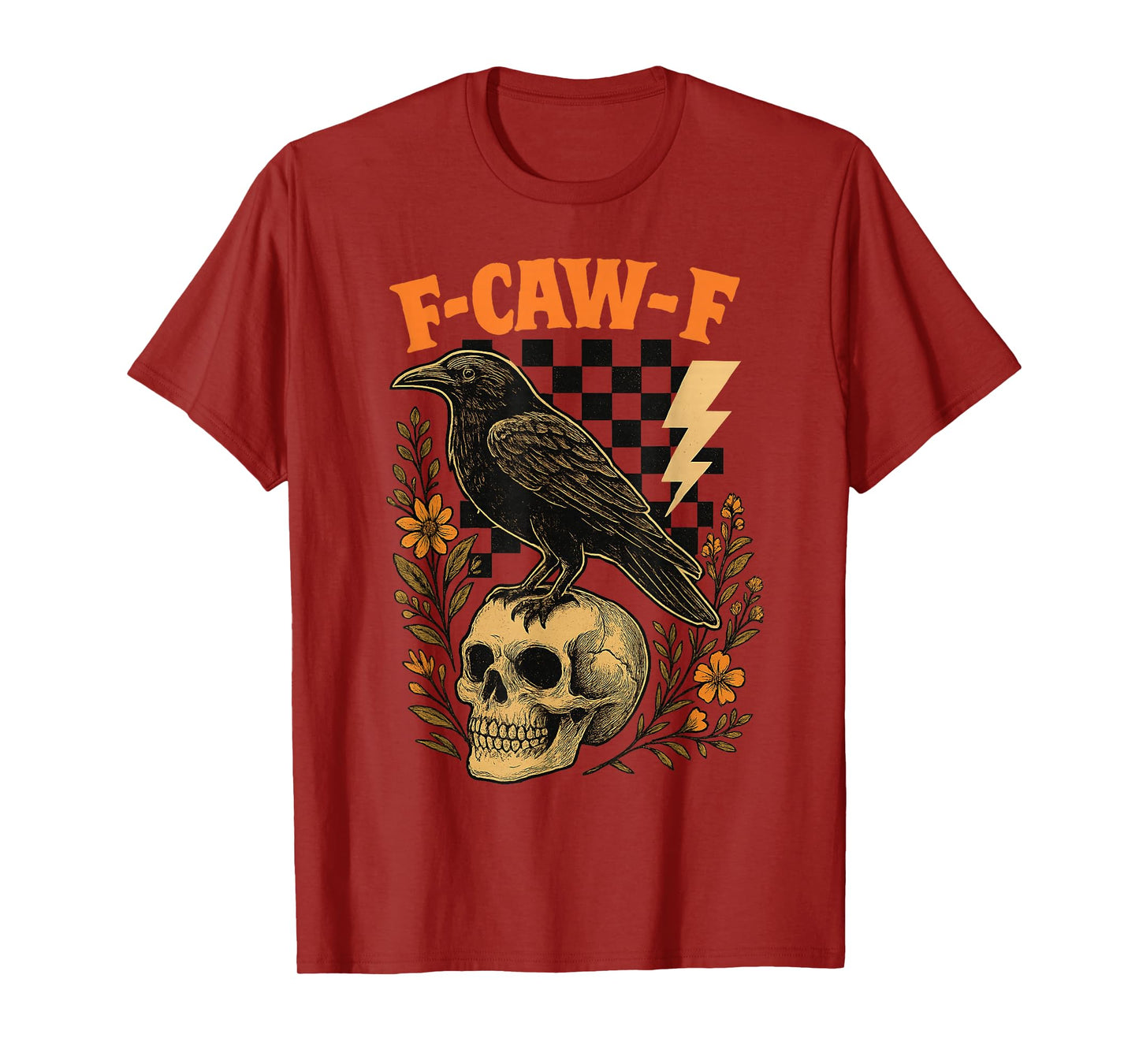 Halloween F Caw F Black Raven Bird F-Caw-F Crow Checkered T-Shirt