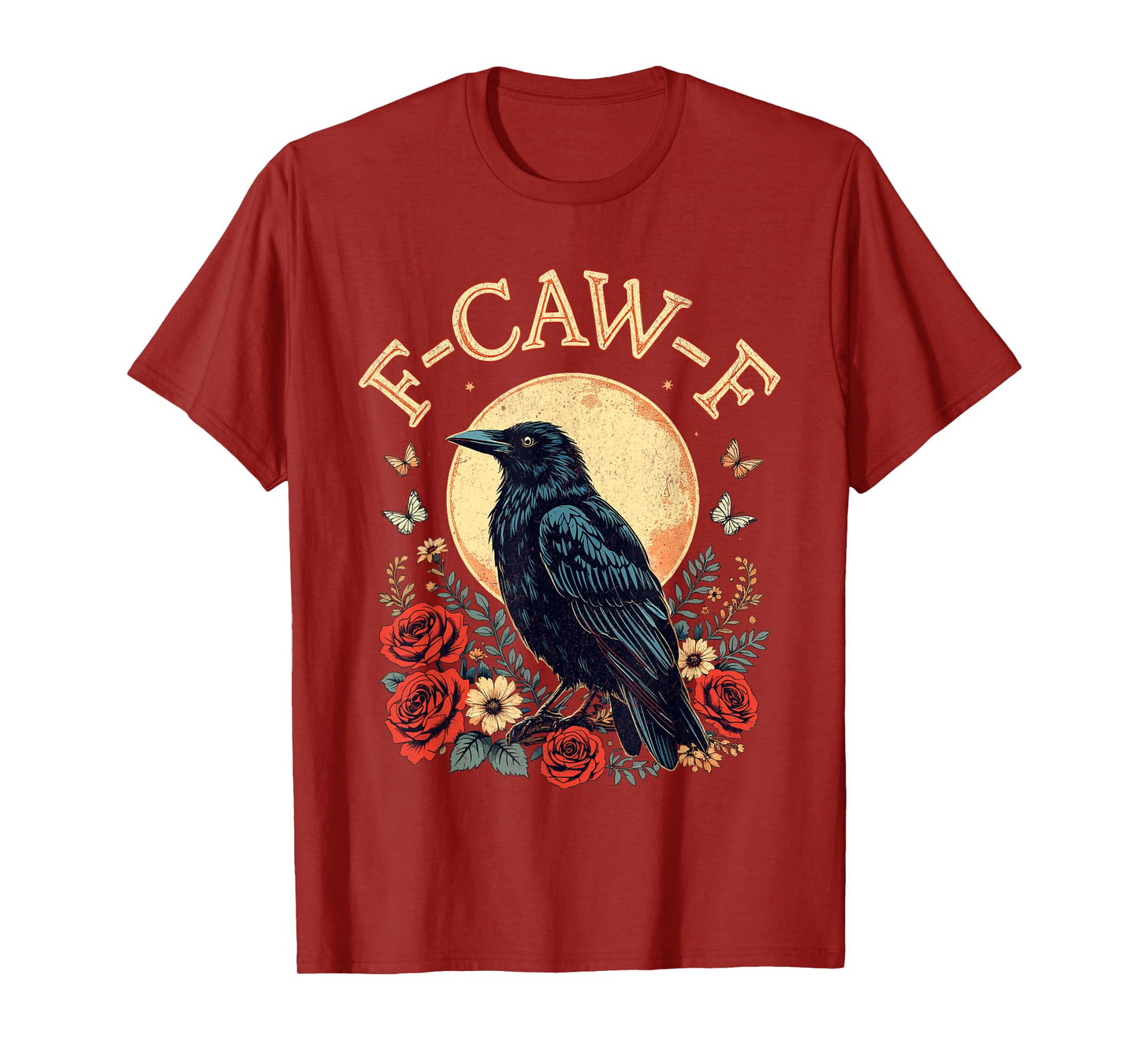 F-Caw-F Raven Crow Funny Halloween Retro Gothic Moon Design T-Shirt