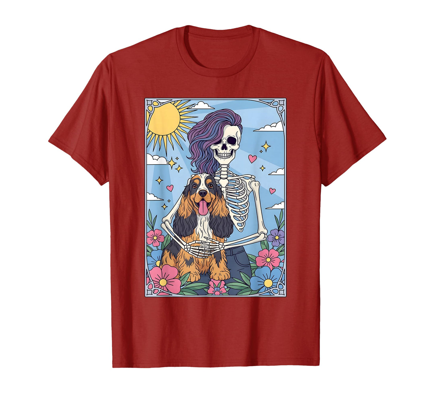 Cocker Spaniel Dog Tarot Card Halloween Costume Skeleton T-Shirt