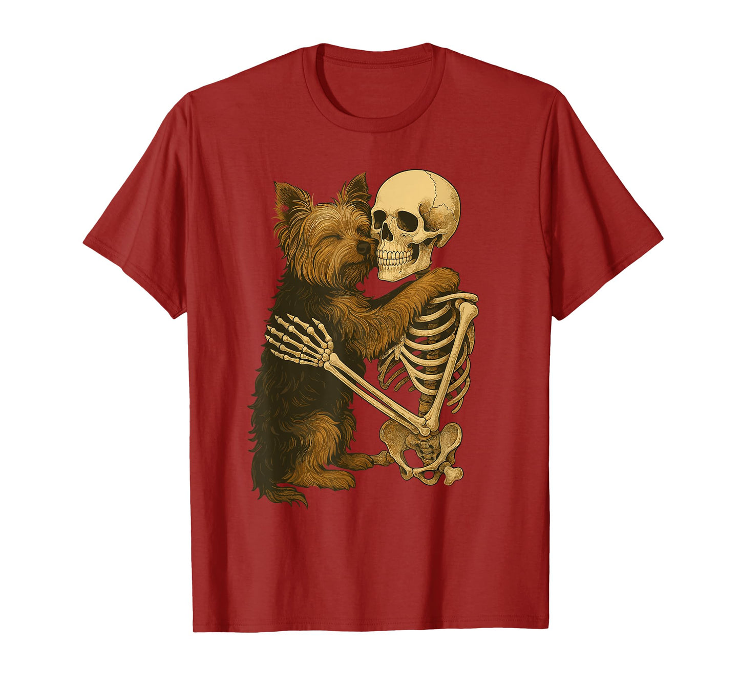 Skeleton Hugging Yorkshire Terrier T-Shirt