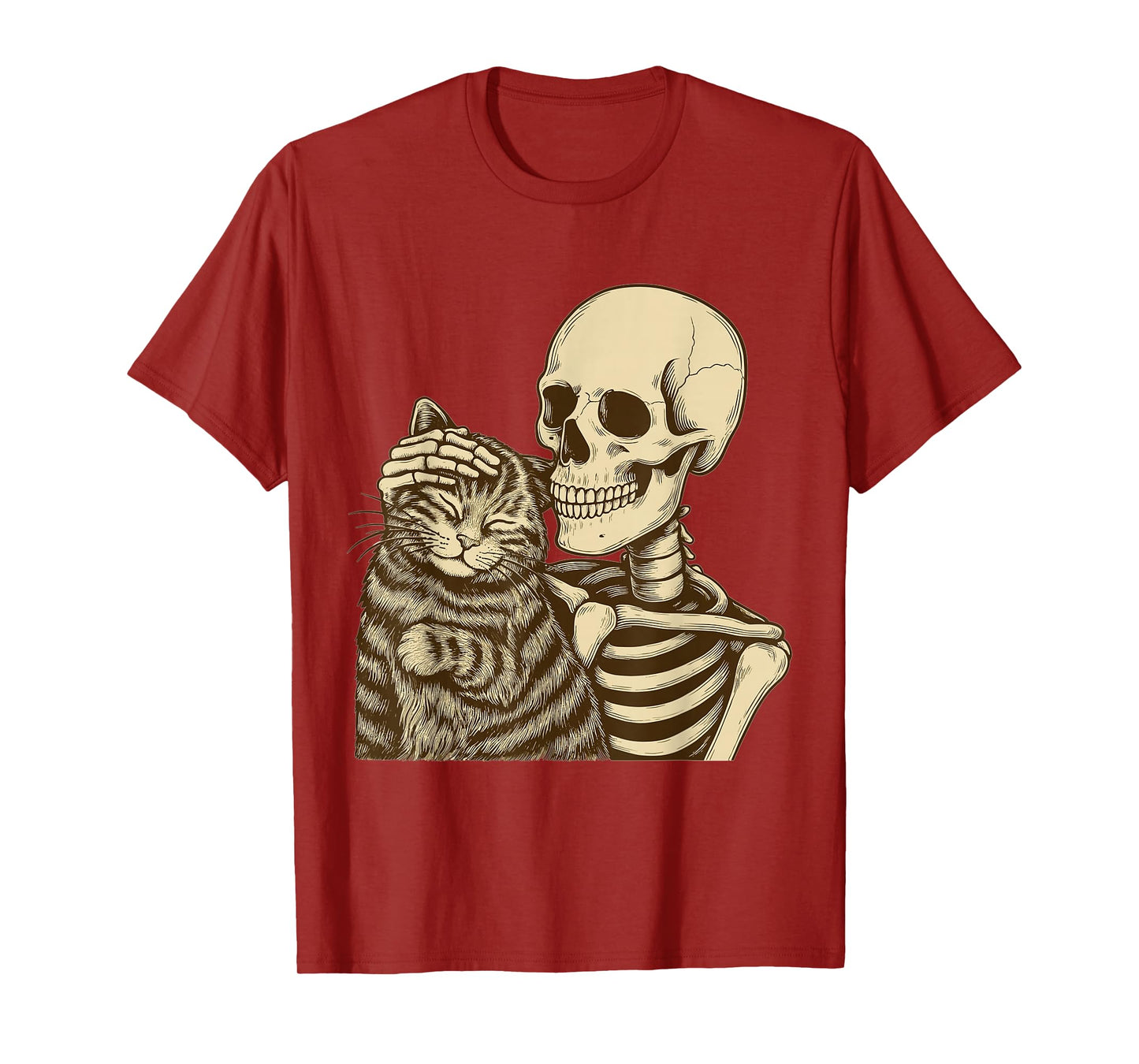 Skeleton Petting Cat Cute Halloween Men Boys T-Shirt