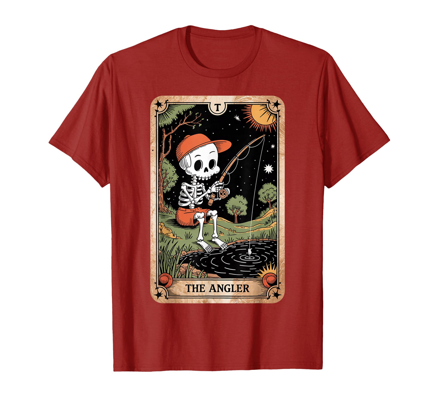 The Angler Skeleton Tarot Card Vintage Funny Fishing Gifts T-Shirt