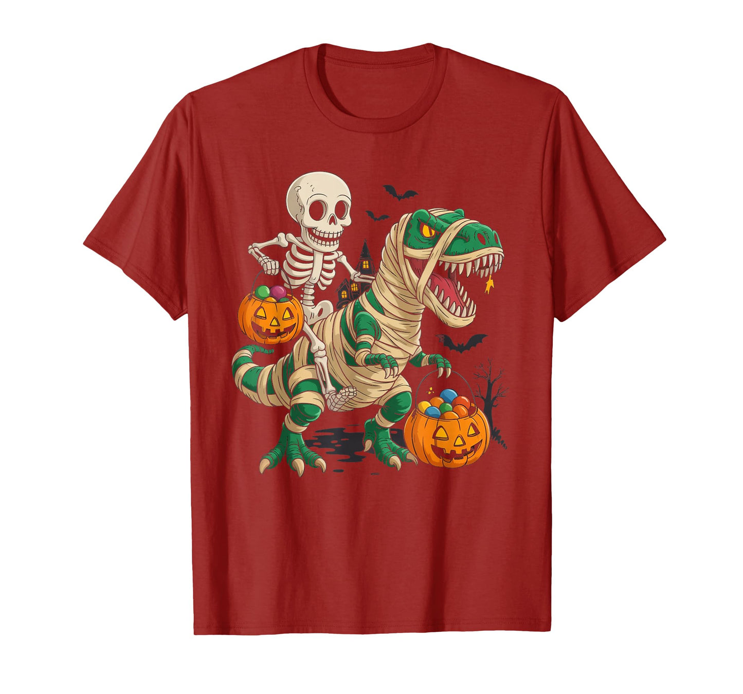 Skeleton Riding Mummy Dinosaur T rex Halloween Pumpkin Gifts T-Shirt