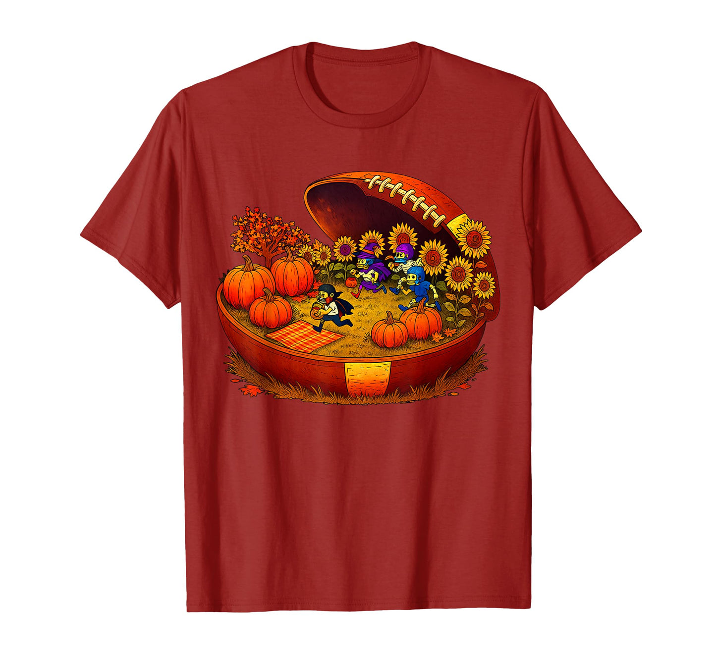 HUGvyn Halloween Skeleton Football Pumpkin Fall Touchdown T-Shirt