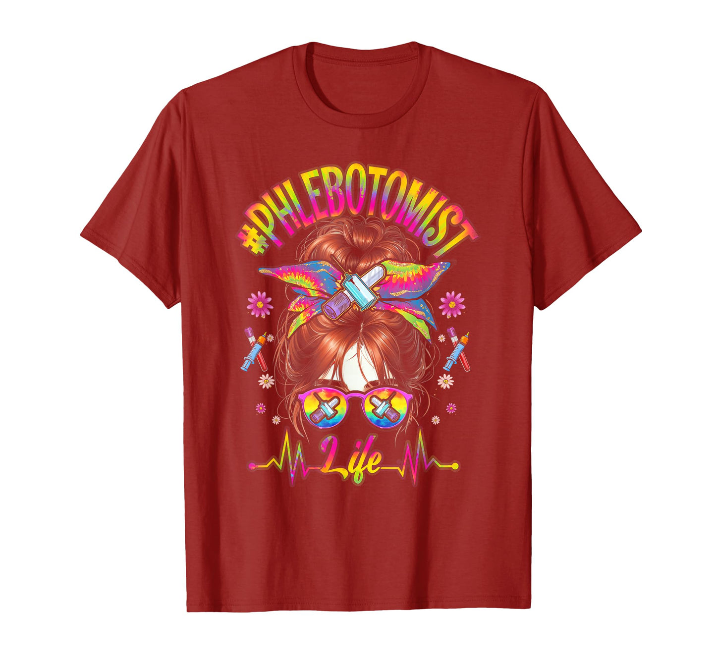 Phlebotomist Life Messy Bun Women Nurse Phlebotomy Tie Dye T-Shirt