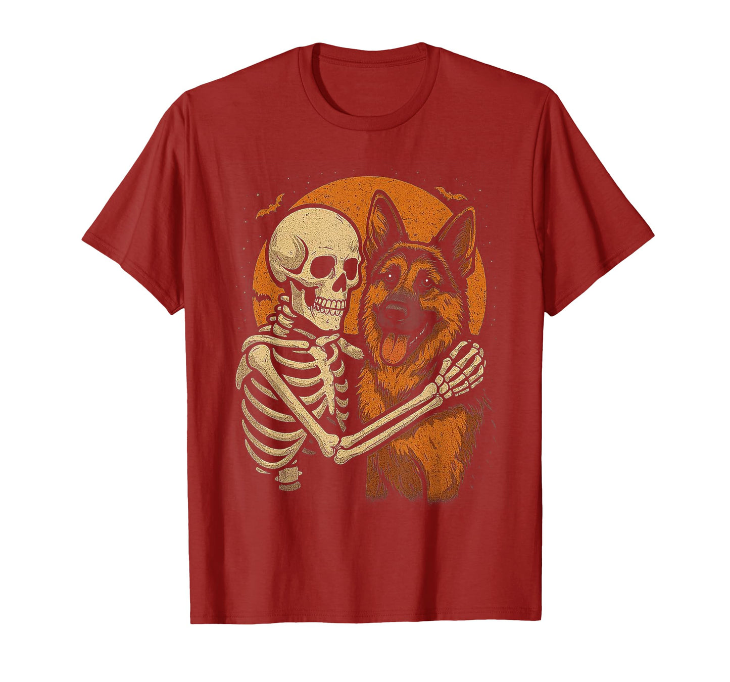 Skeleton Hugging German Shepherd Halloween Lover Mom Dad T-Shirt