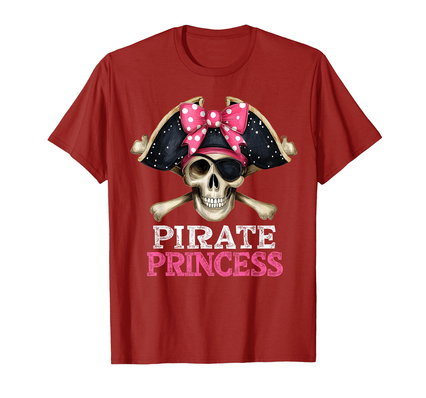 Skull Pirate Princess Crossbones Halloween Women Girls Kids T-Shirt