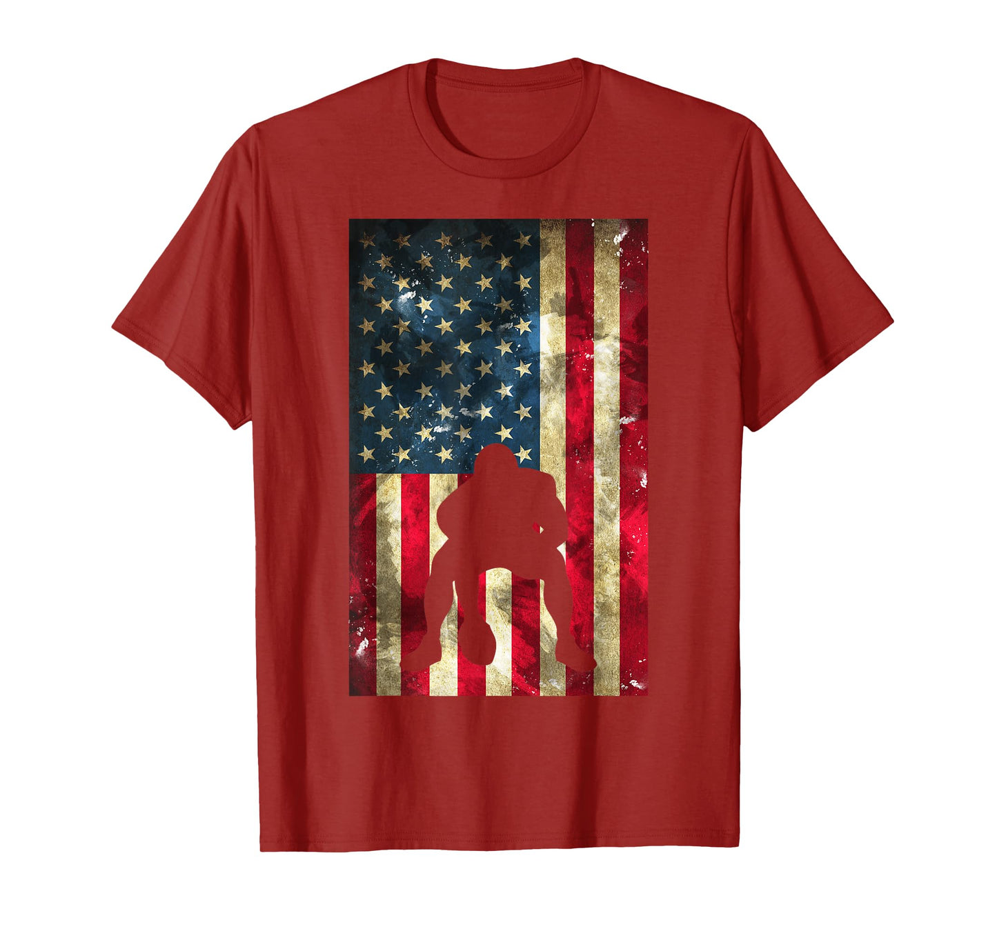 American Football Lineman - Offensive Player On USA Flag T-Shirt