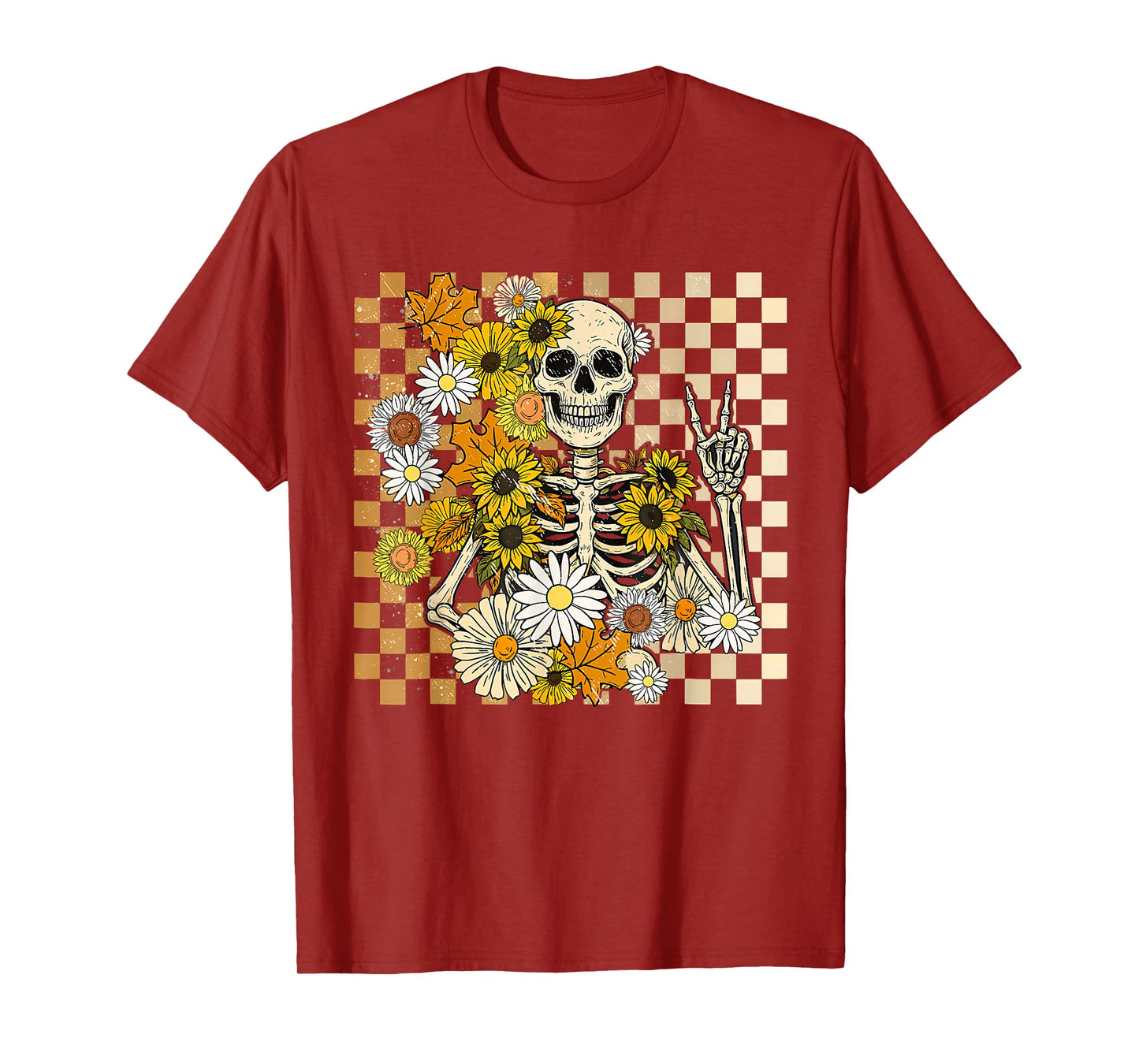 Retro Skeleton Halloween Skeleton Flower Spooky Season Women T-Shirt