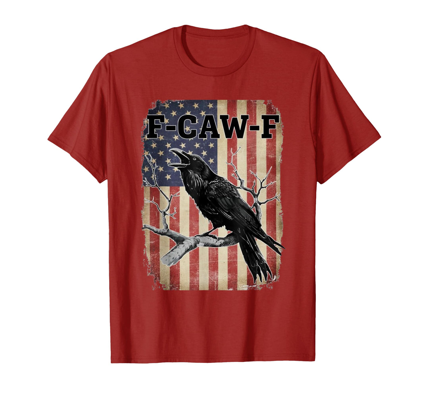 F-Caw-F Black Crow Bird Distressed USA Flag Vintage T-Shirt