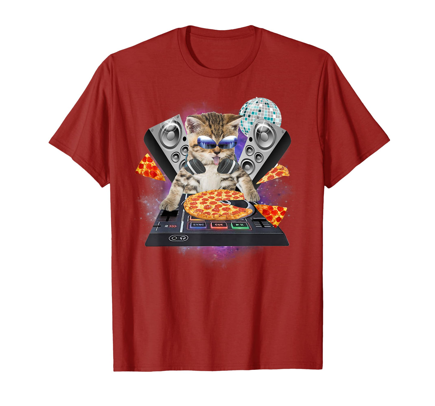 Funny Galaxy DJ Pizza Cat Gift | Space Pizza Kitty Tee T-Shirt for Men Women Kids