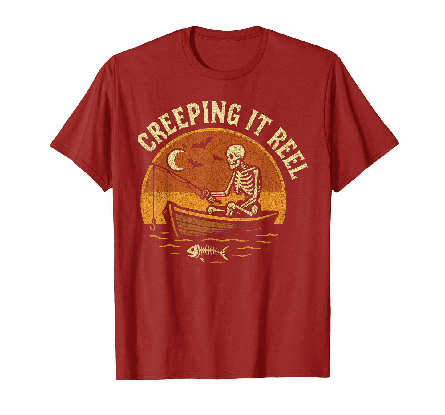 Creeping It Real Skeleton Fishing Halloween Humor T-Shirt