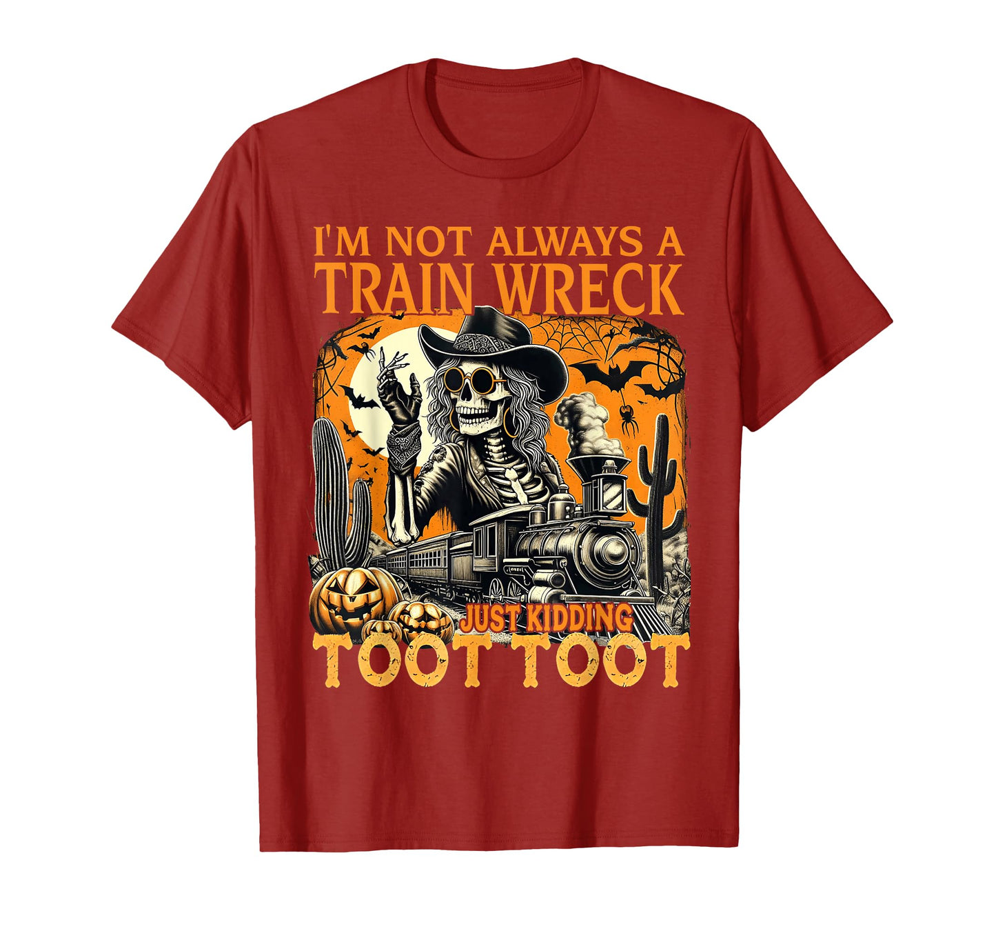 Funny Train Wreck Skeleton Cowgirl Halloween T-Shirt