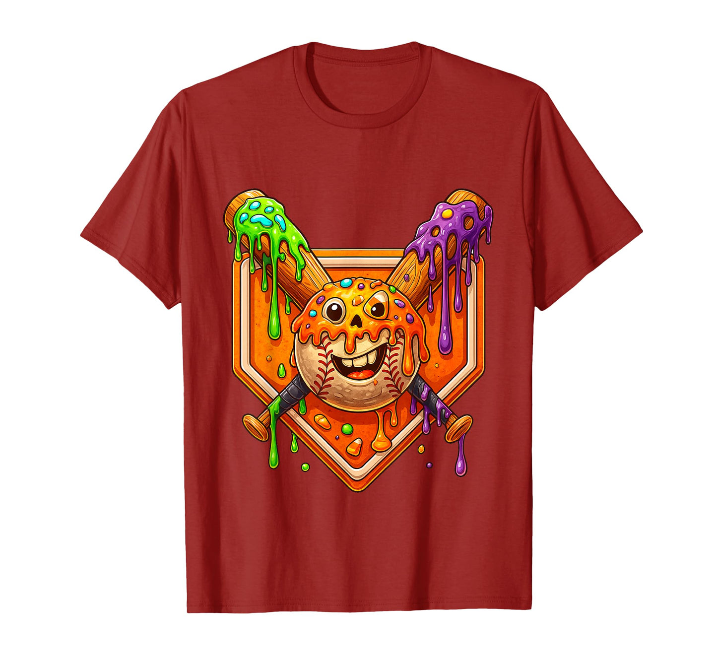 Halloween Baseball Drip Ice Cream for Boys Spooky Candies T-Shirt