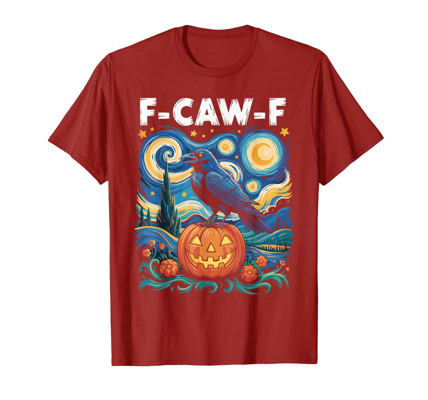 Black Crow F-Caw-F Black Bird Starry Night Spooky Halloween T-Shirt
