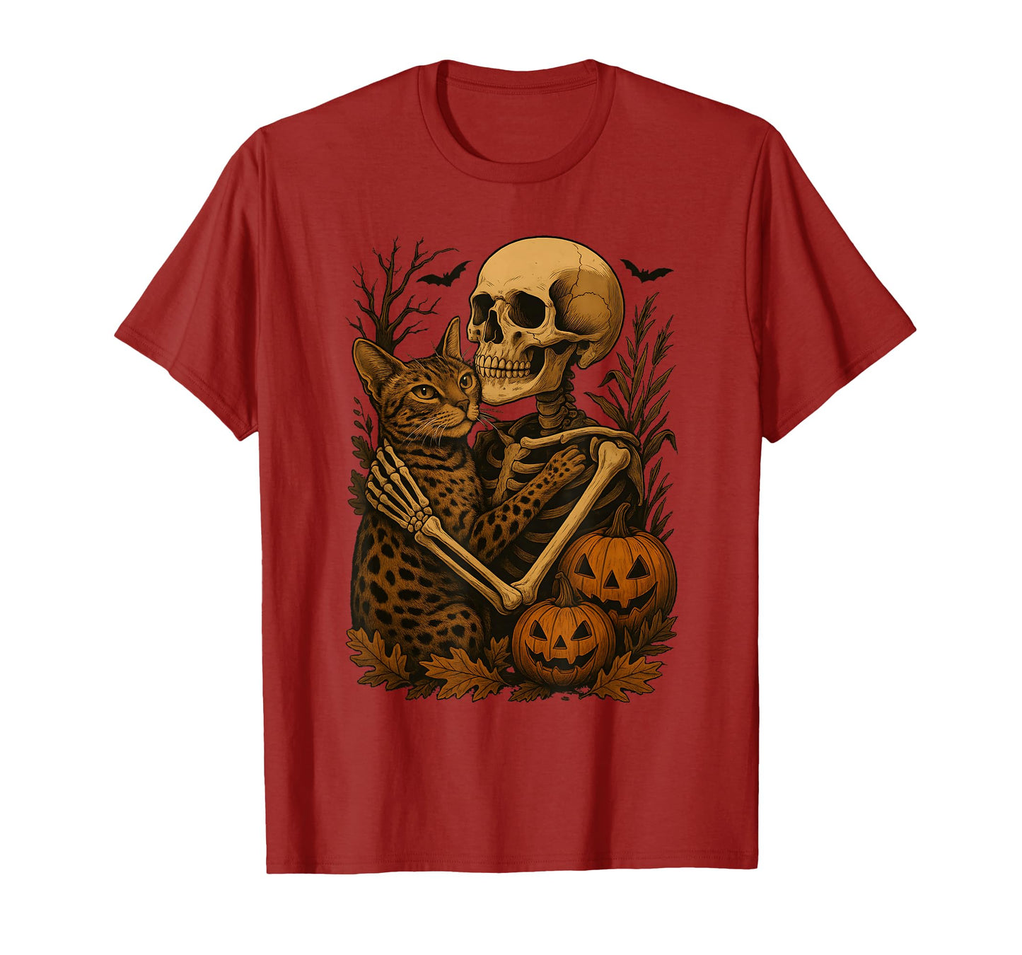 Skeleton Hugging Savannah Cat T-Shirt