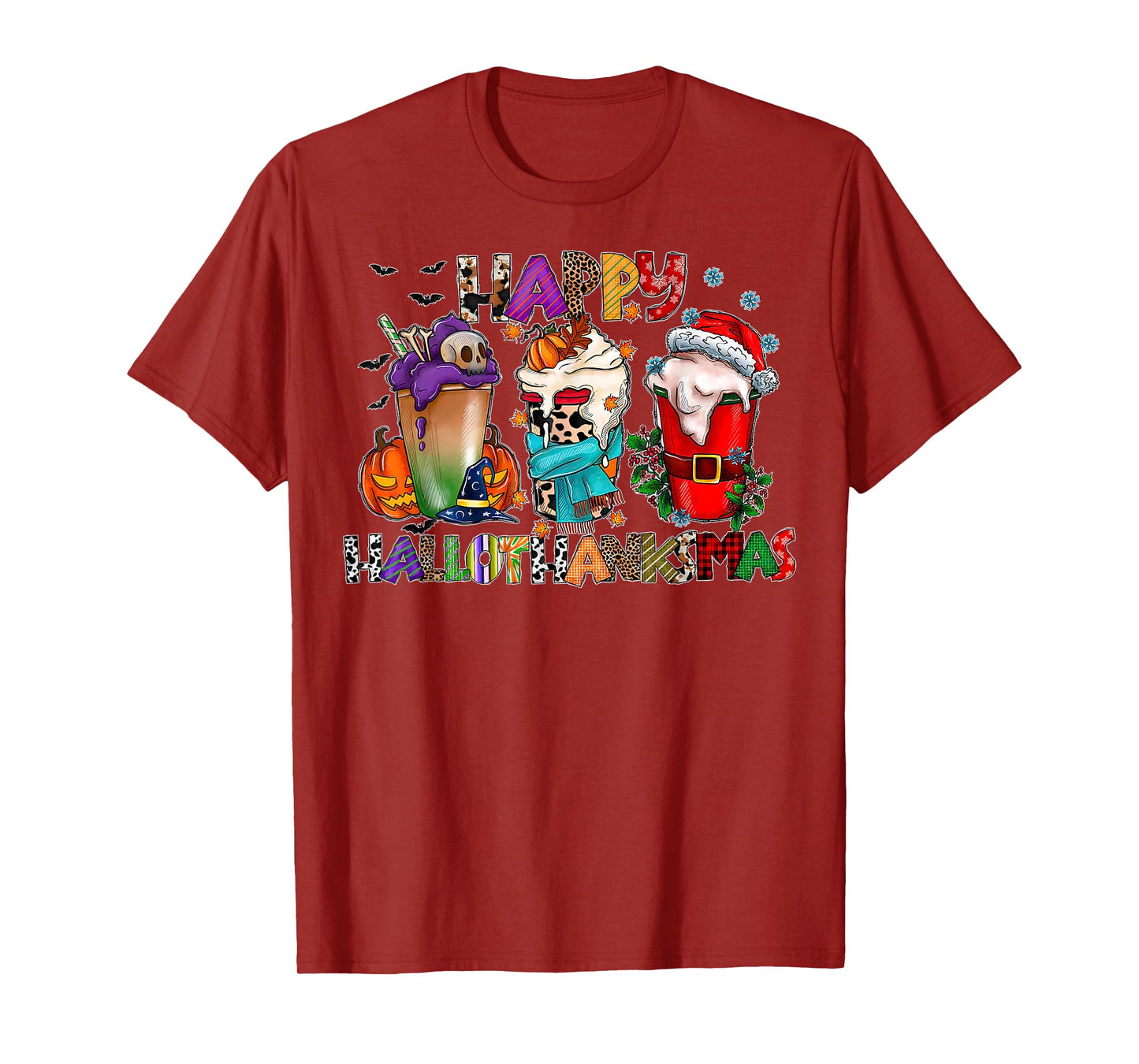 Happy Hallothanksmas Coffee Latte Halloween Thanksgiving T-Shirt