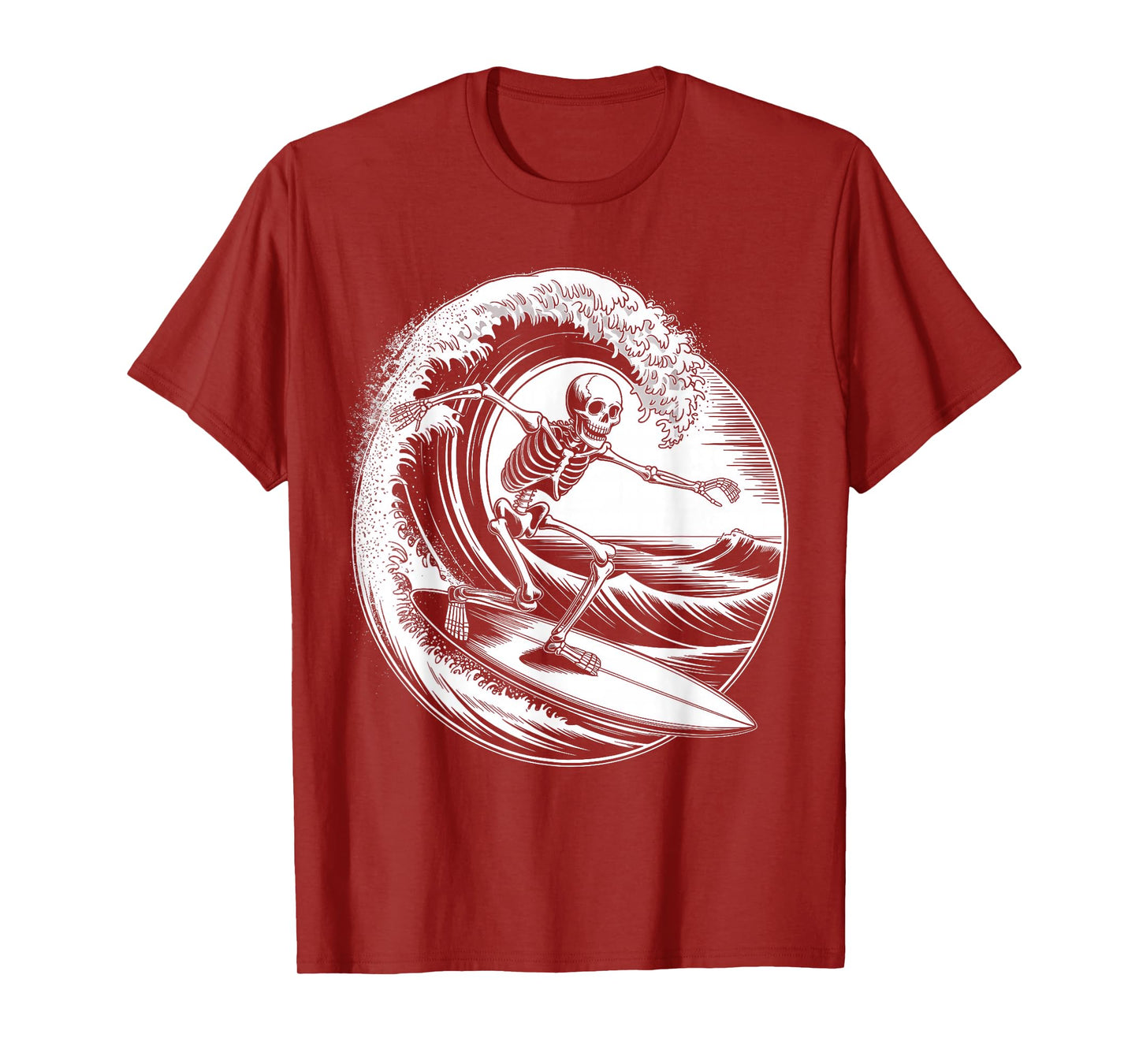 Skeleton Surfer Vintage Big Wave Surfing Funny Halloween T-Shirt