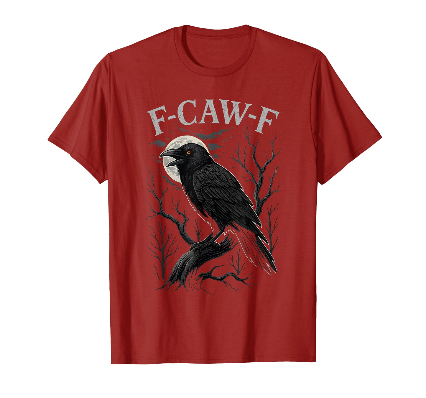 Black Horror Raven Crow F-Caw-F with Full Moon & Gothic T-Shirt
