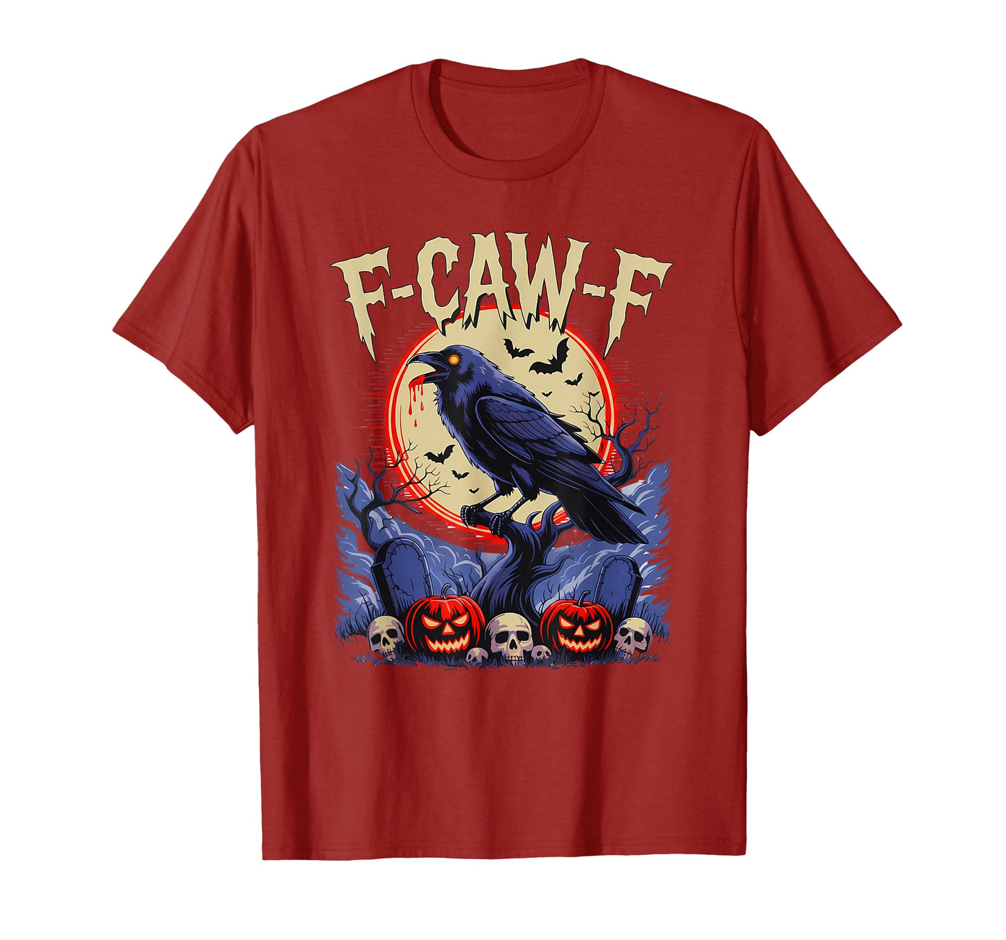 F Caw F- Funny Black Bird Moon Halloween Raven Dark Humor T-Shirt