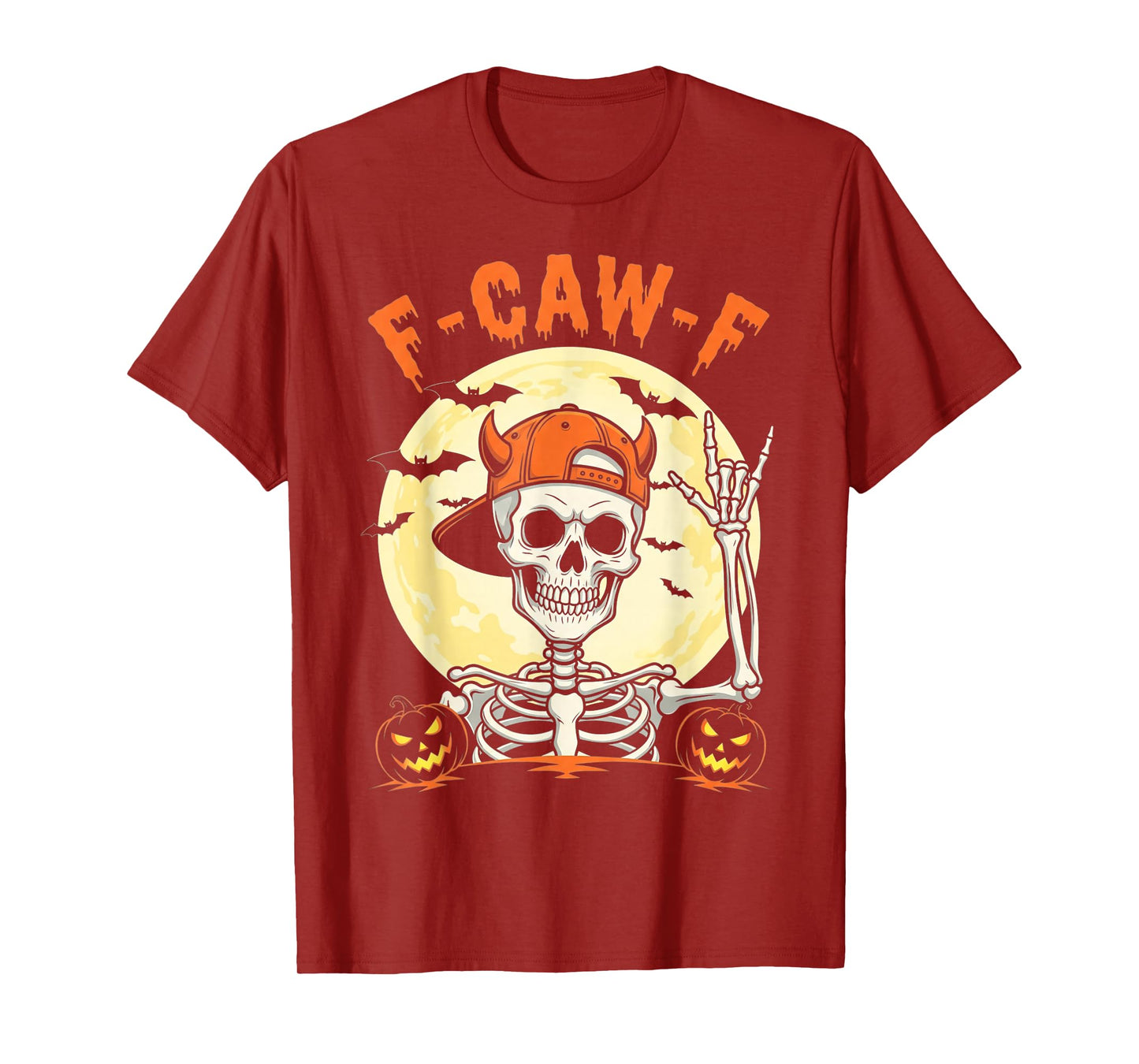 Funny Rocker Skeleton F-Caw-F Halloween Moon Gothic Adult T-Shirt