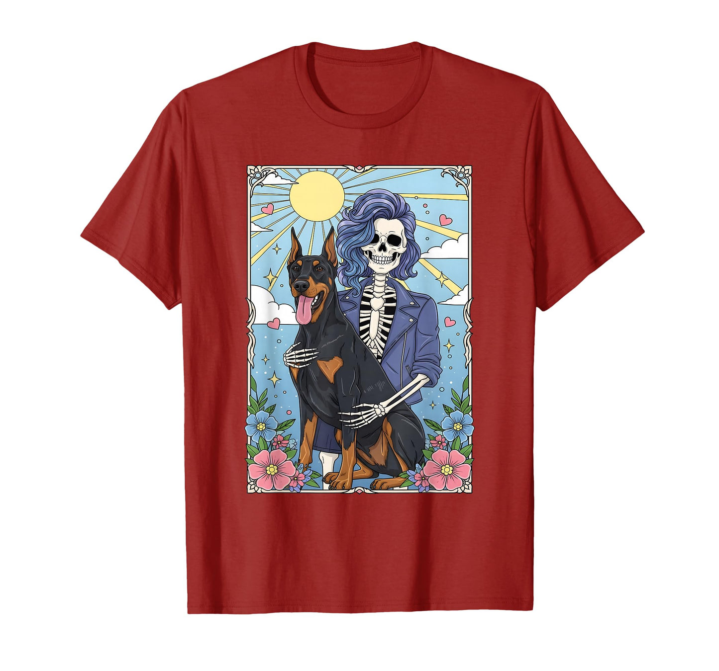 Doberman Pinscher Dog Tarot Card Halloween Costume Skeleton T-Shirt