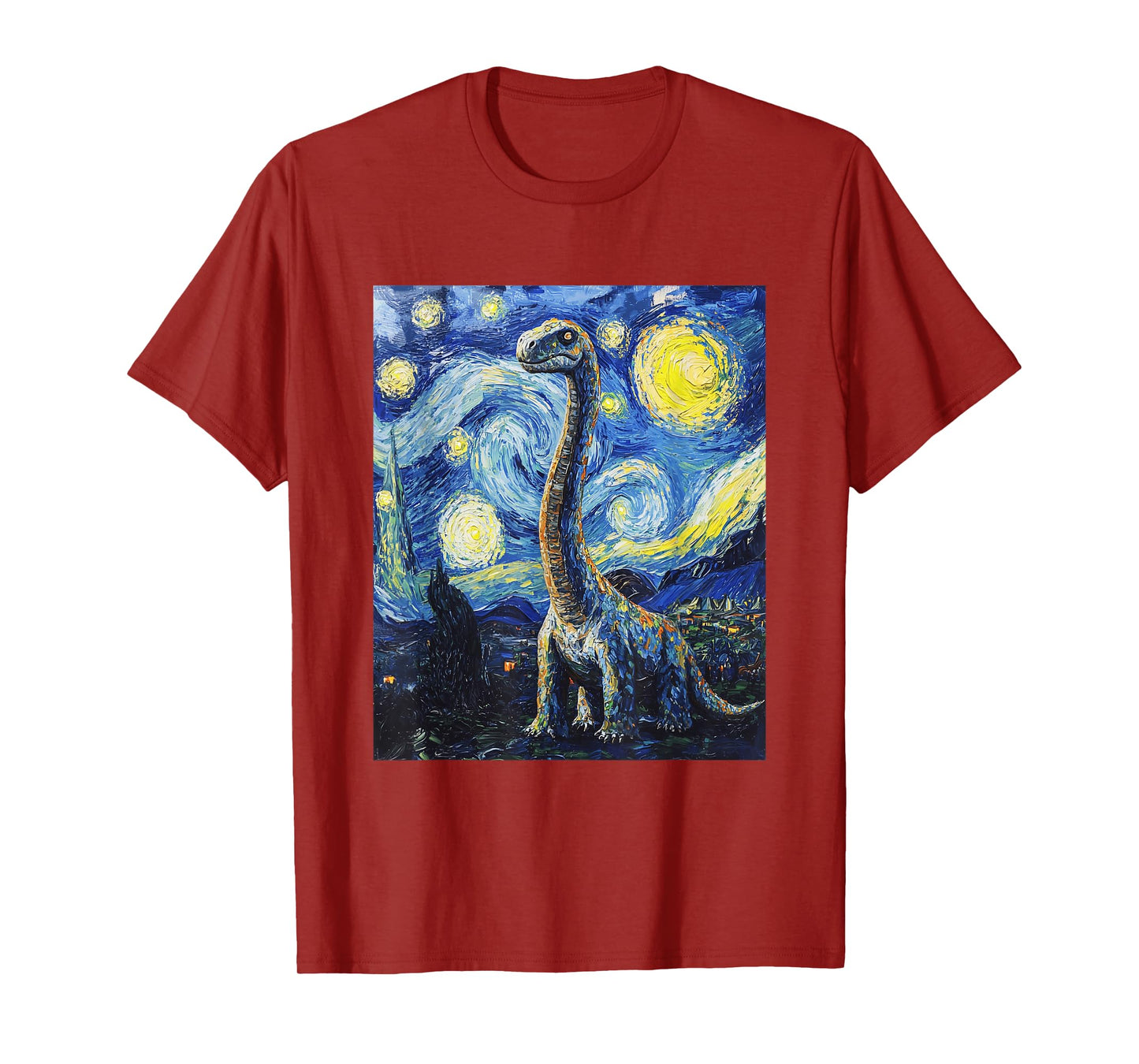 Brachiosaurus Dinosaur Dino - Van Gogh Style - Starry Night T-Shirt