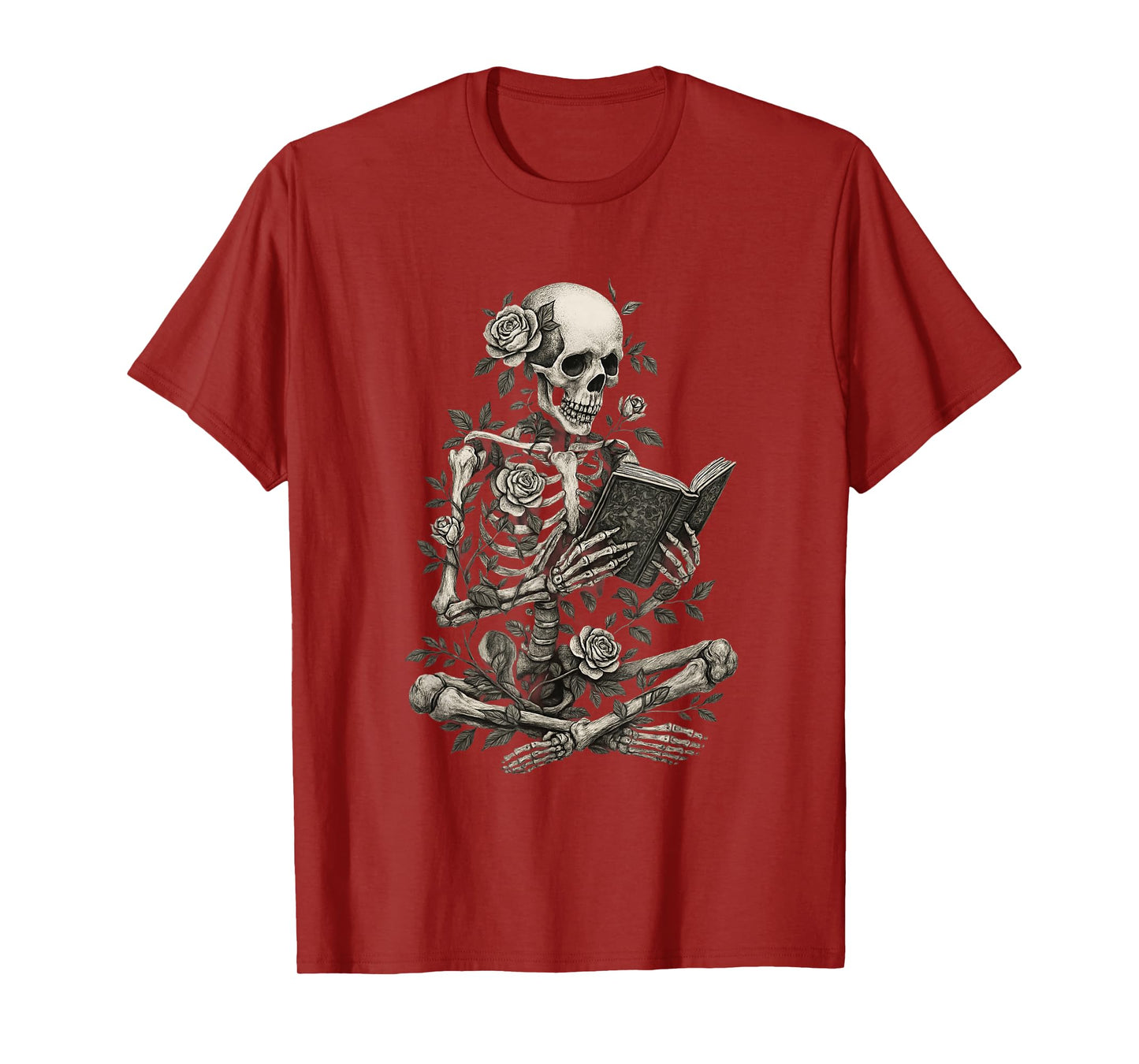 Skeleton Reading Flowers Creepy Halloween T-Shirt
