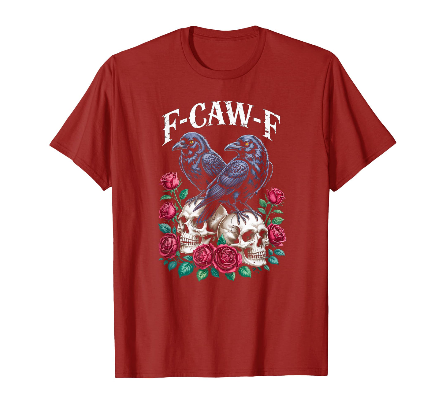 F-Caw-F Skull and Rose F-Caw-F Funny Black Bird Moon Gothic T-Shirt