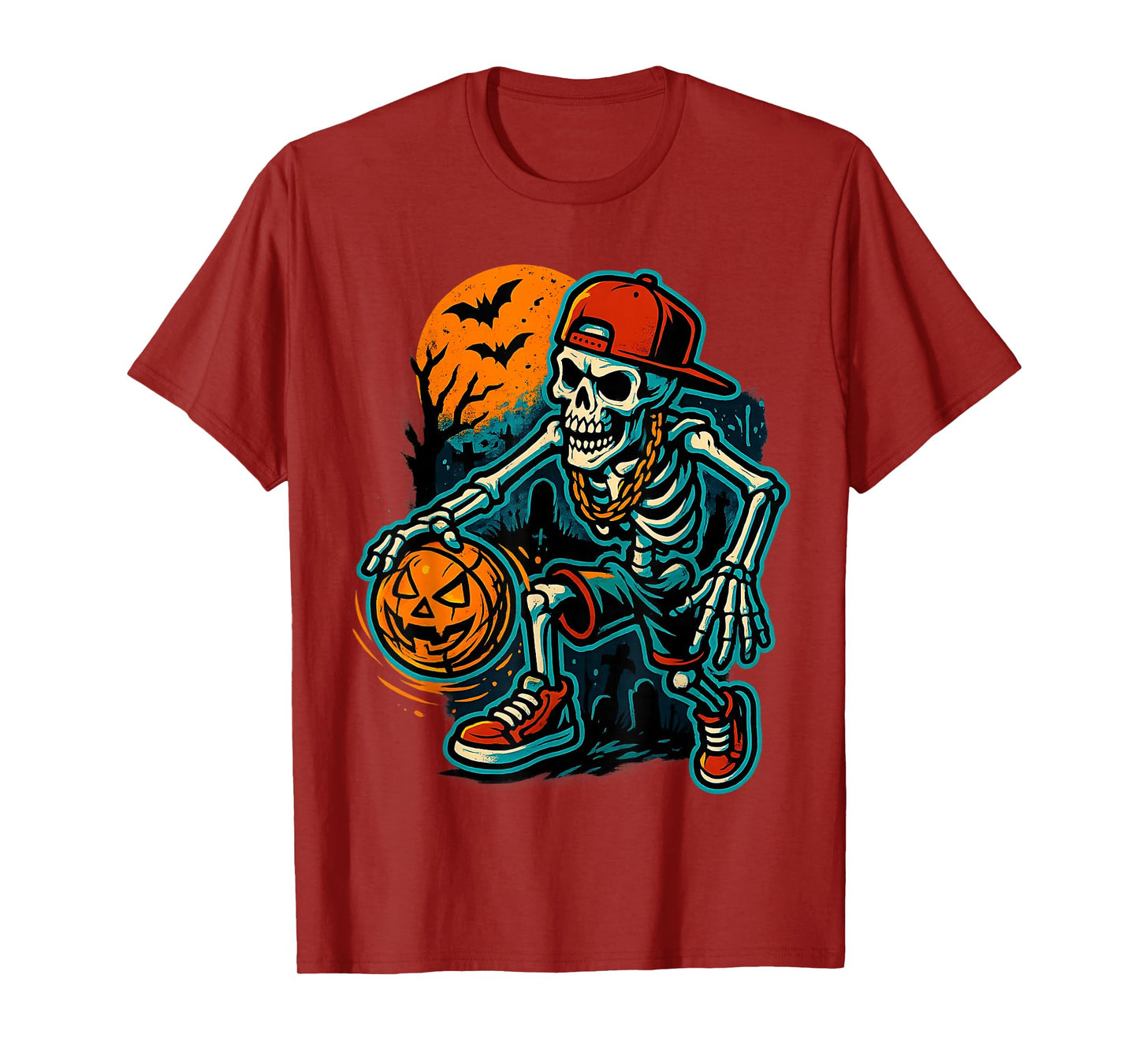 Skeleton Basketball Halloween Street Sport Creepy Court T-Shirt