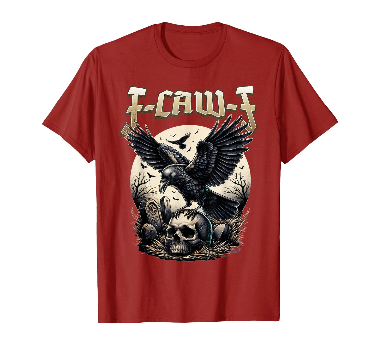 Gothic Skull F-CAW-F Crow Adult Humor Graphic Tee T-Shirt