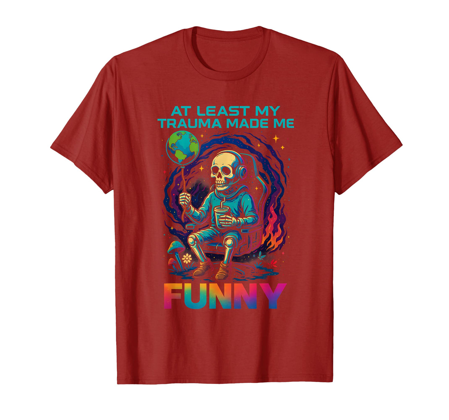 Trauma Made Me Funny Skeleton Coffee Spicy Halloween Gag Men T-Shirt