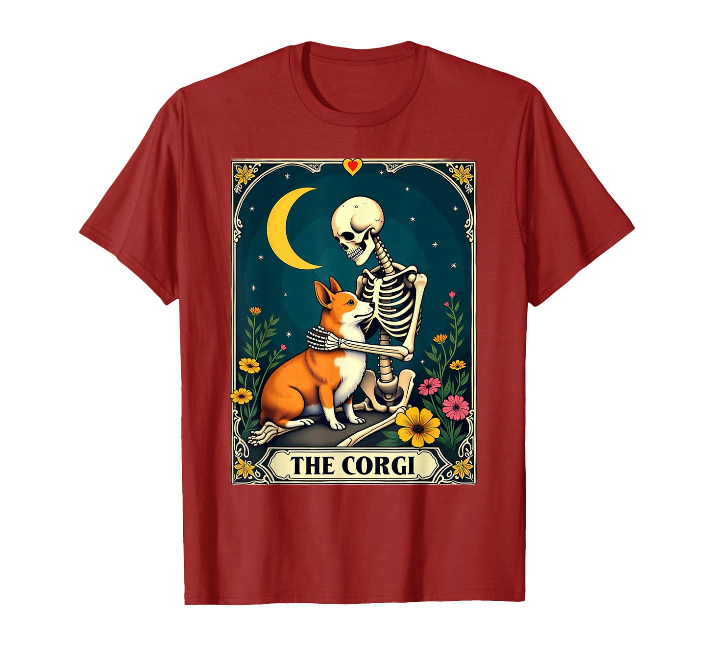 Gothic Tarot Card The Corgi Skeleton Halloween T-Shirt