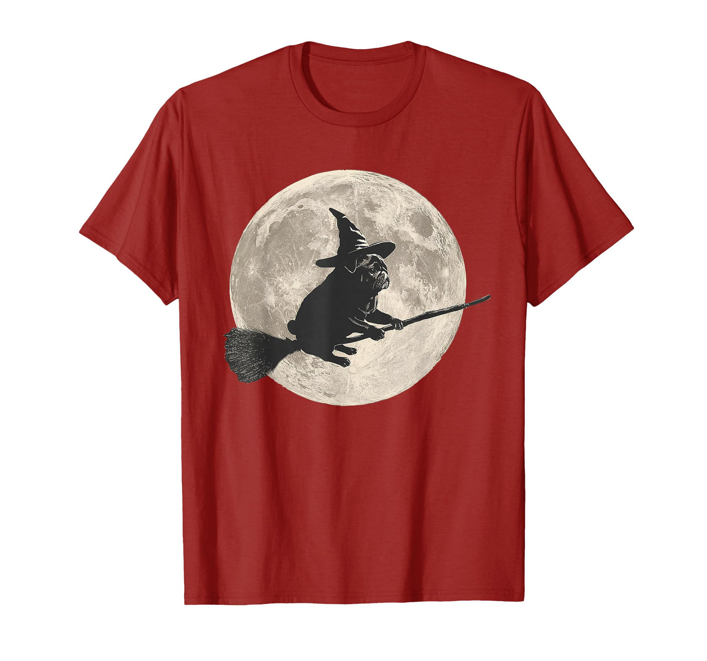 Funny Halloween Witch Pug Moon Trick or Treat Spooky Vibes T-Shirt
