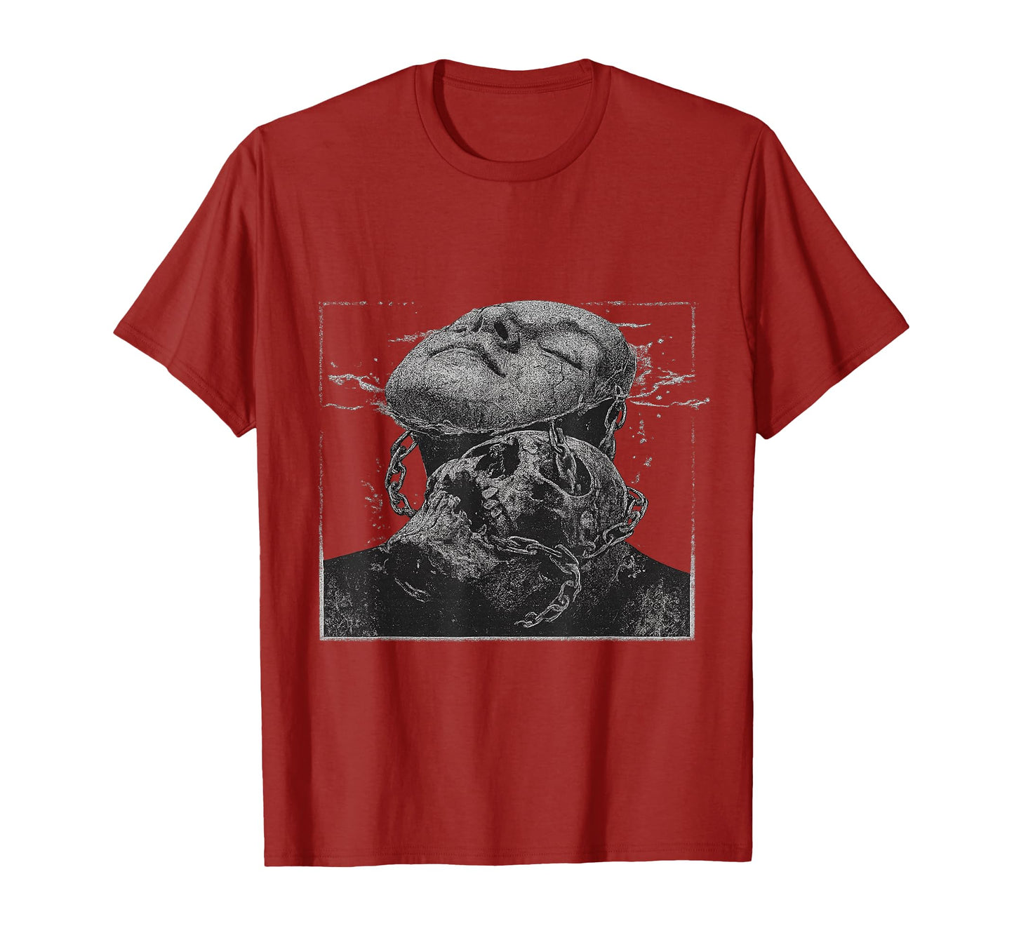 Dark Aesthetic Skull and Face Surreal Chains Graphic T-Shirt