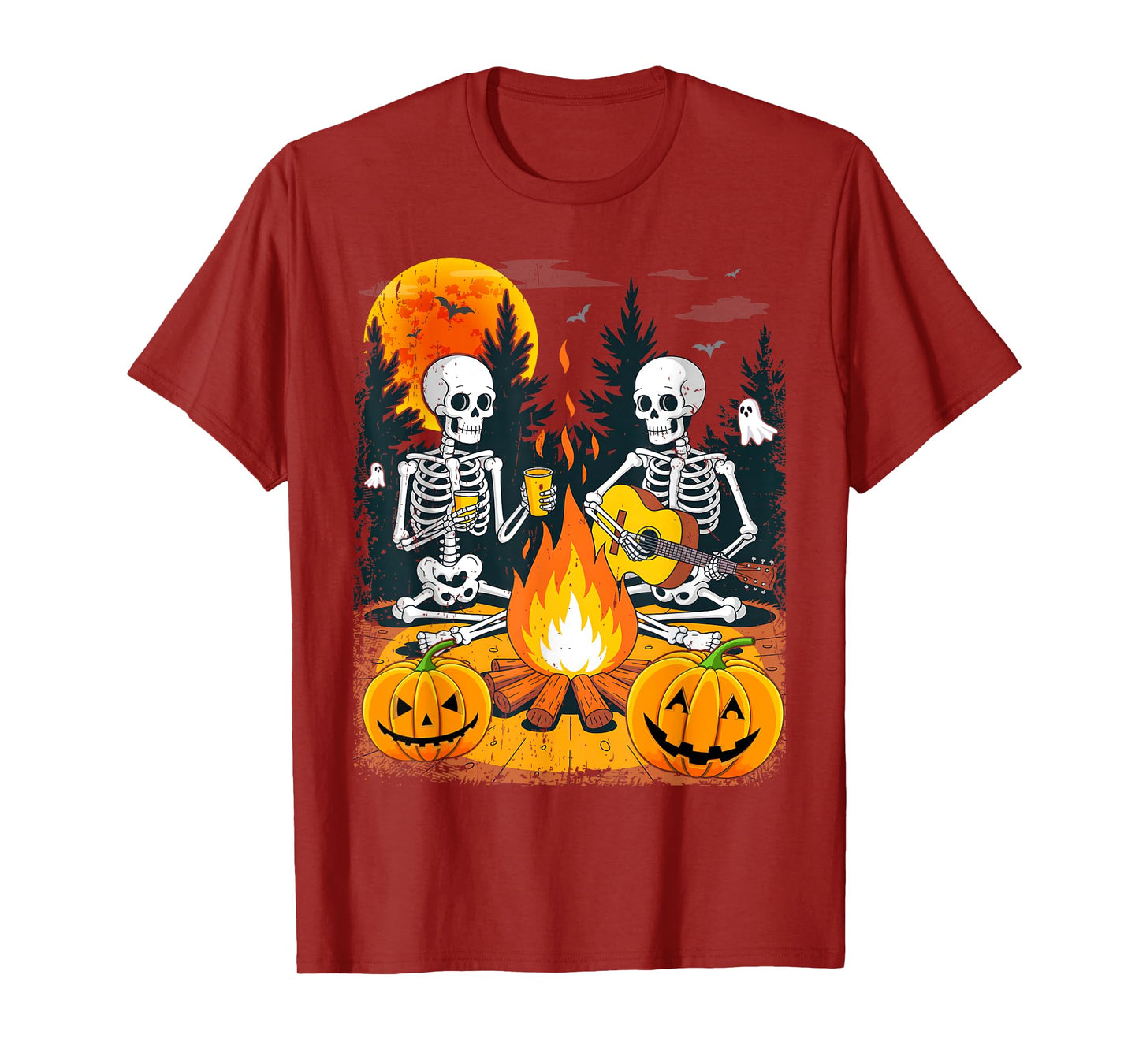 Halloween Skeletons in Gothic Forest Playing Guitar T-Shirt