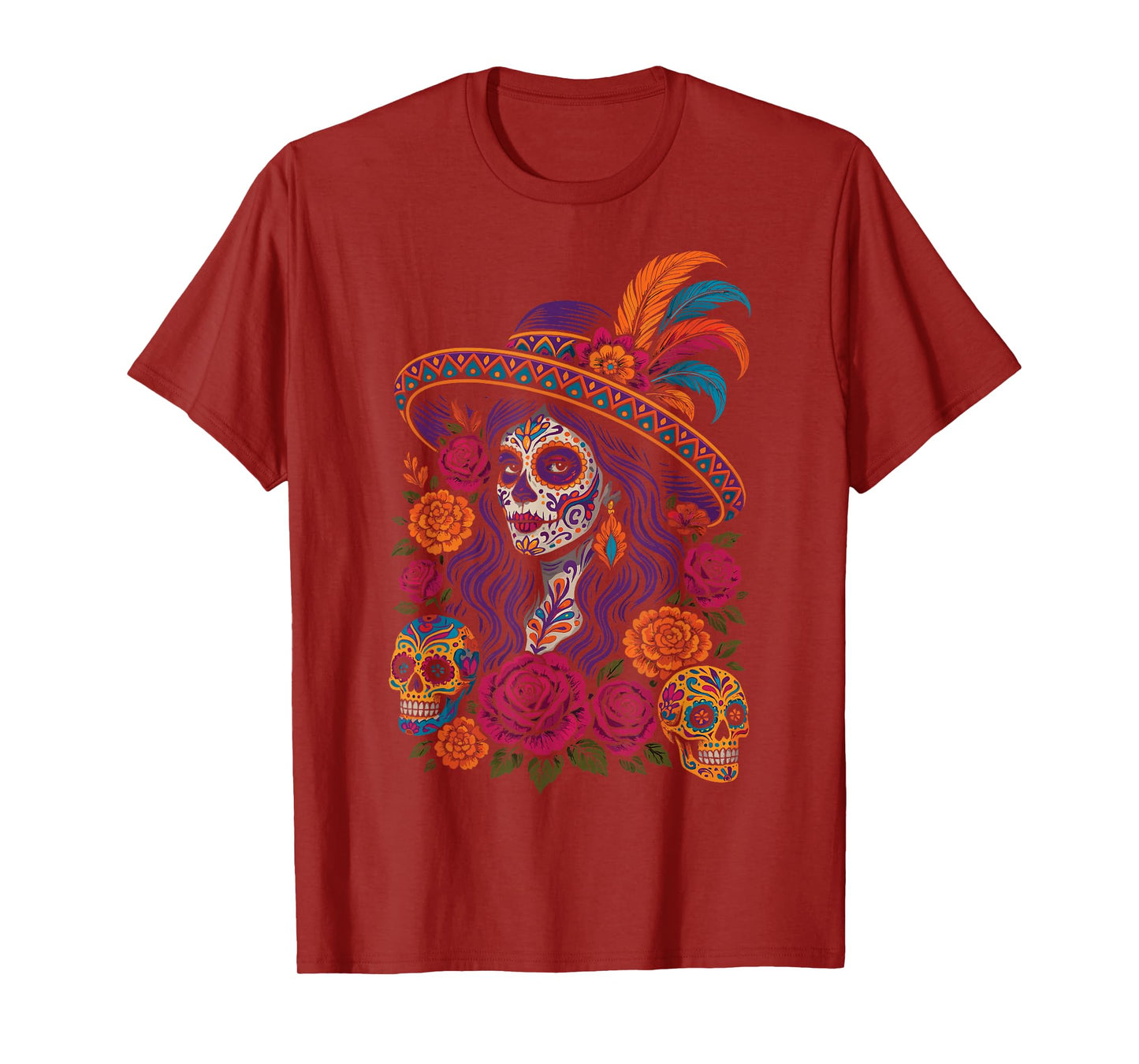 Day of The Dead Dia De Los Muertos Floral Sugar Skull Woman T-Shirt
