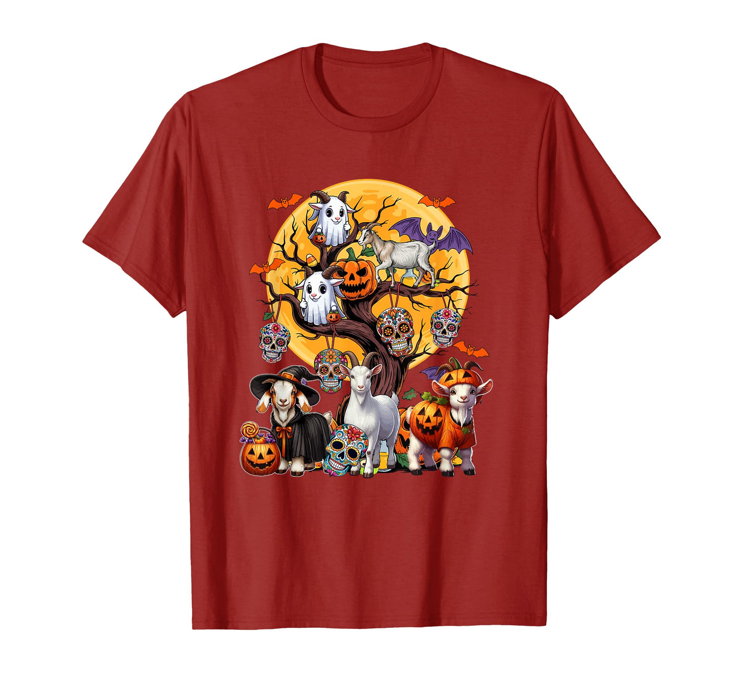 Group Goats As Witch Mummy Halloween Pumpkins On Tree T-Shirt