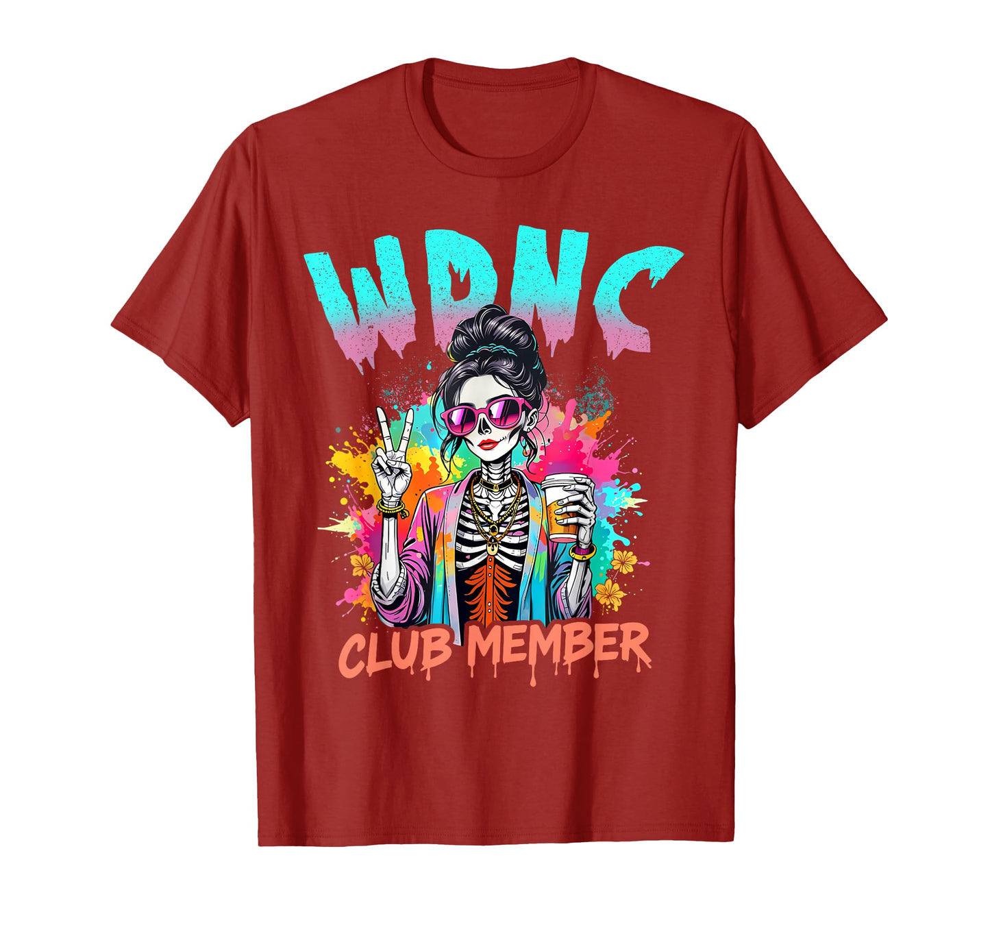 WDNC Club Member Funny Halloween Skull Party Spooky Skeleton T-Shirt