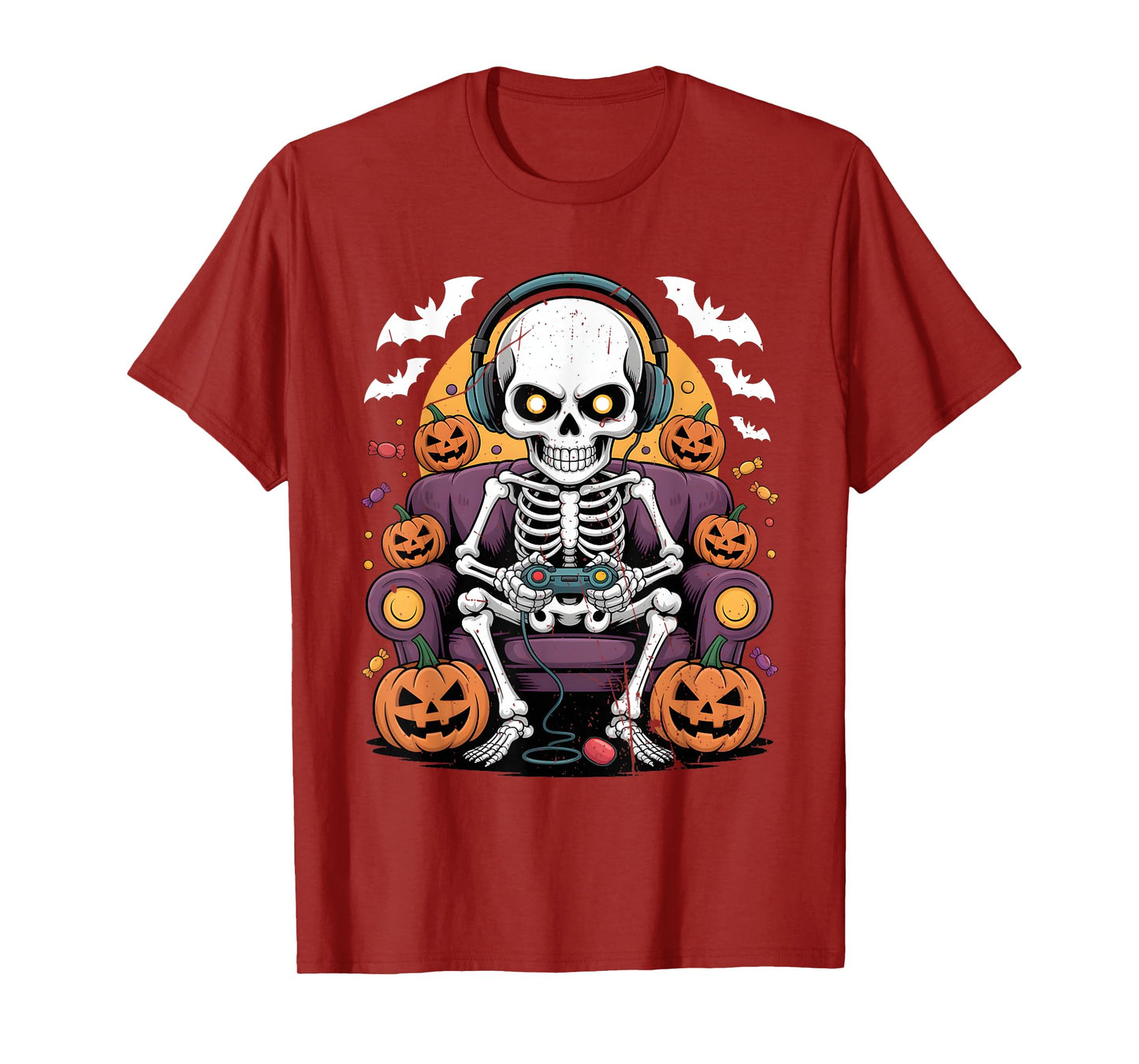 Skeleton Gamer Headphone Funny Halloween Gaming Boys Kids T-Shirt