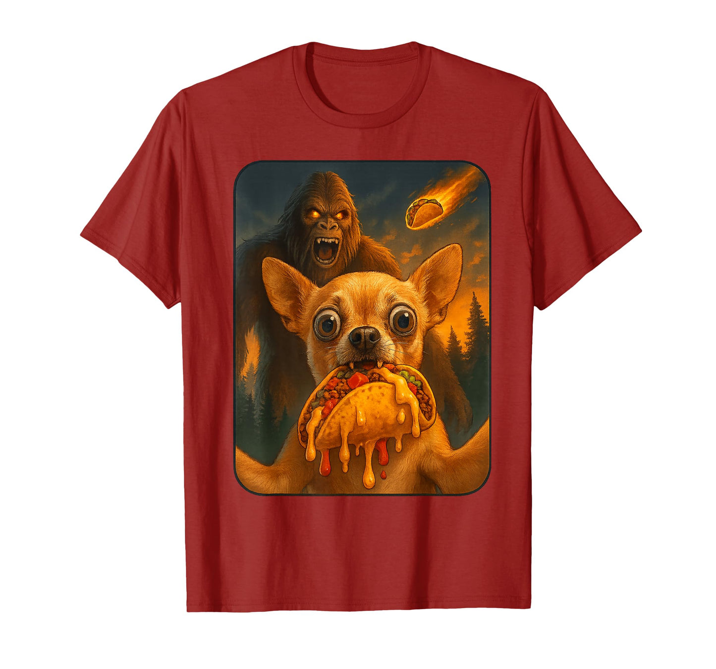 Chihuahua Selfie with Bigfoot Funny National Taco Day T-Shirt