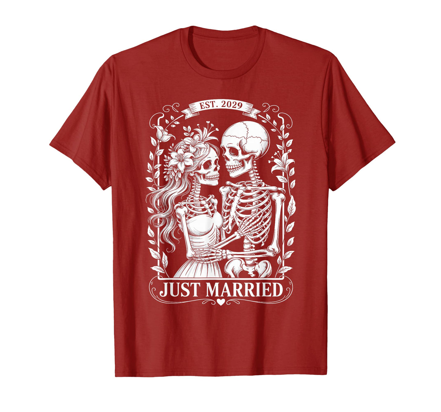 Just Married Skeleton Couple Gothic Est. 2029 Halloween T-Shirt