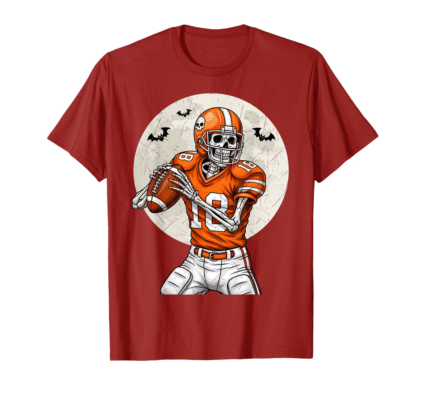 Skeleton Football Quarter Back Player Halloween Moon Sports T-Shirt