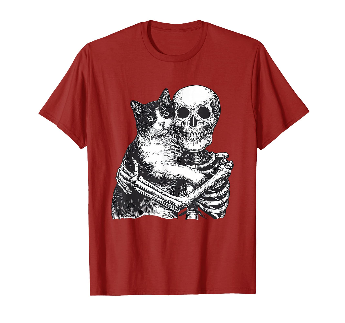 Funny Halloween Skeleton Hugging Cat Goth Grunge Death T-Shirt