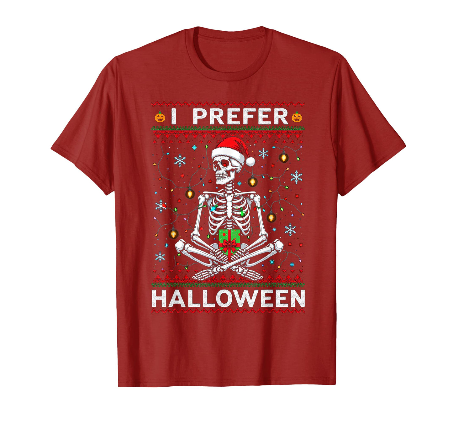 Funny Christmas 2025 Skeleton I Prefer Halloween Ugly Xmas T-Shirt