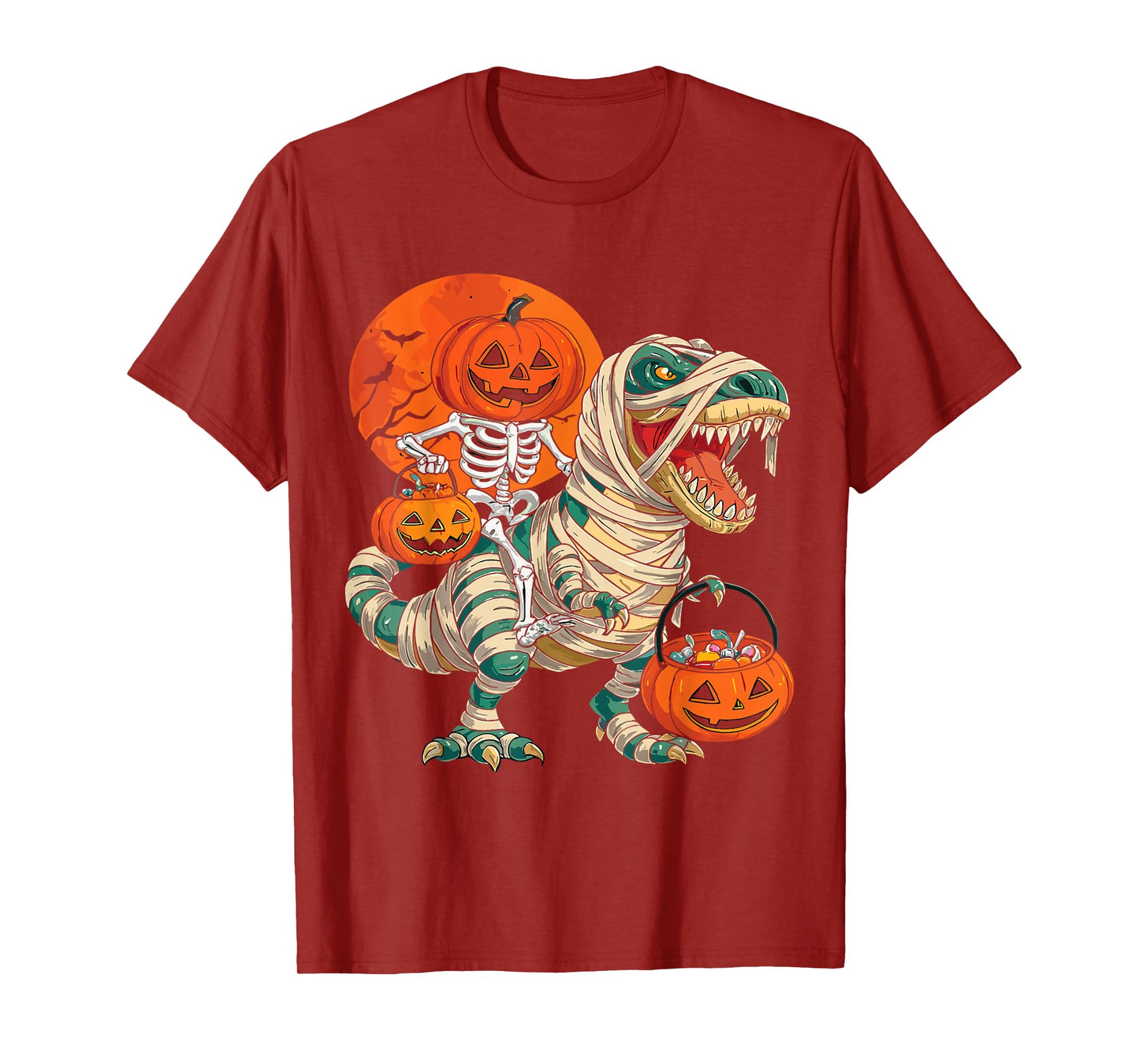 Skeleton Dinosaur T rex Boys Kids Funny Halloween Pumpkin T- T-Shirt