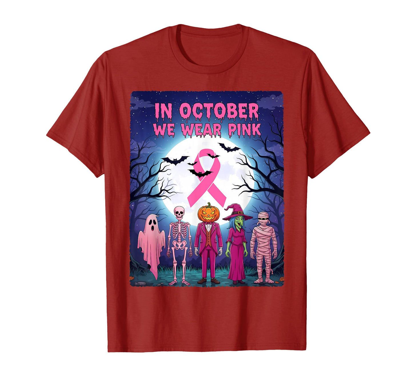 Halloween in October We Wear Pink Breast Cancer Awareness T-Shirt