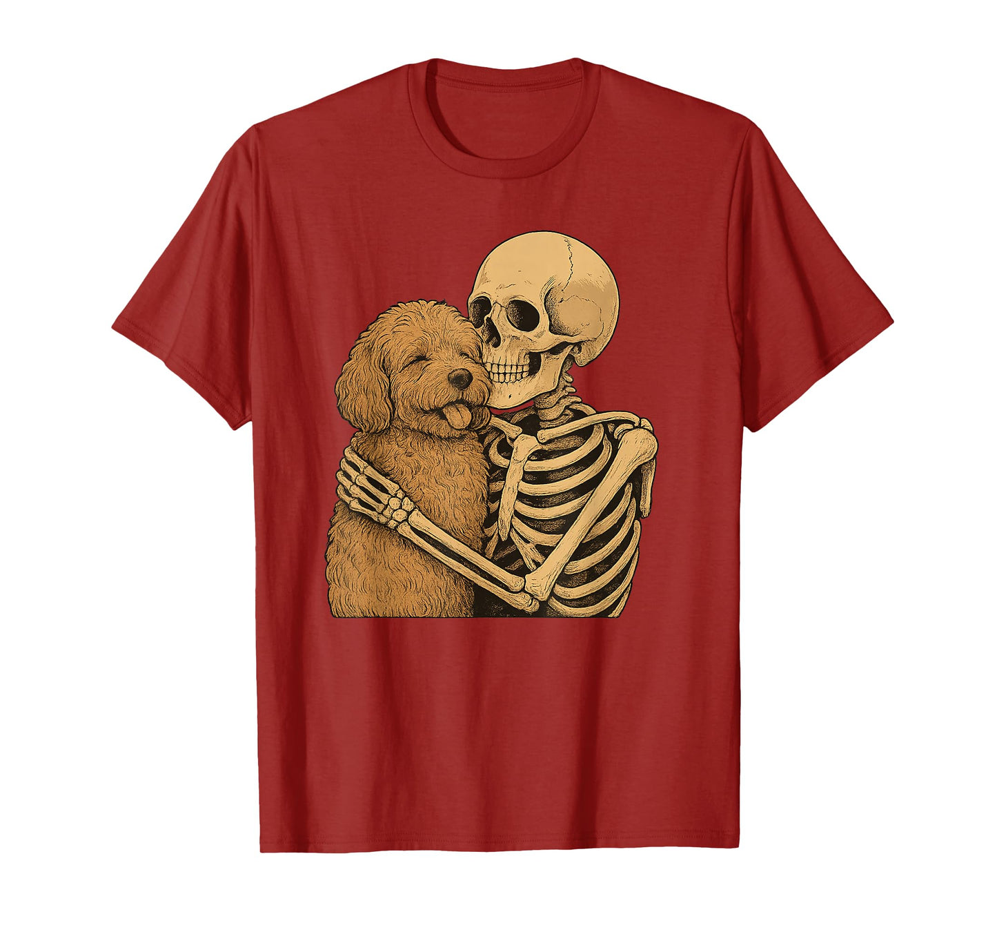 Skeleton Hugging Cavapoo Dog Halloween T-Shirt